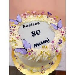 Tarta personalizada flores y mariposas cumpleaños - Imagen 1